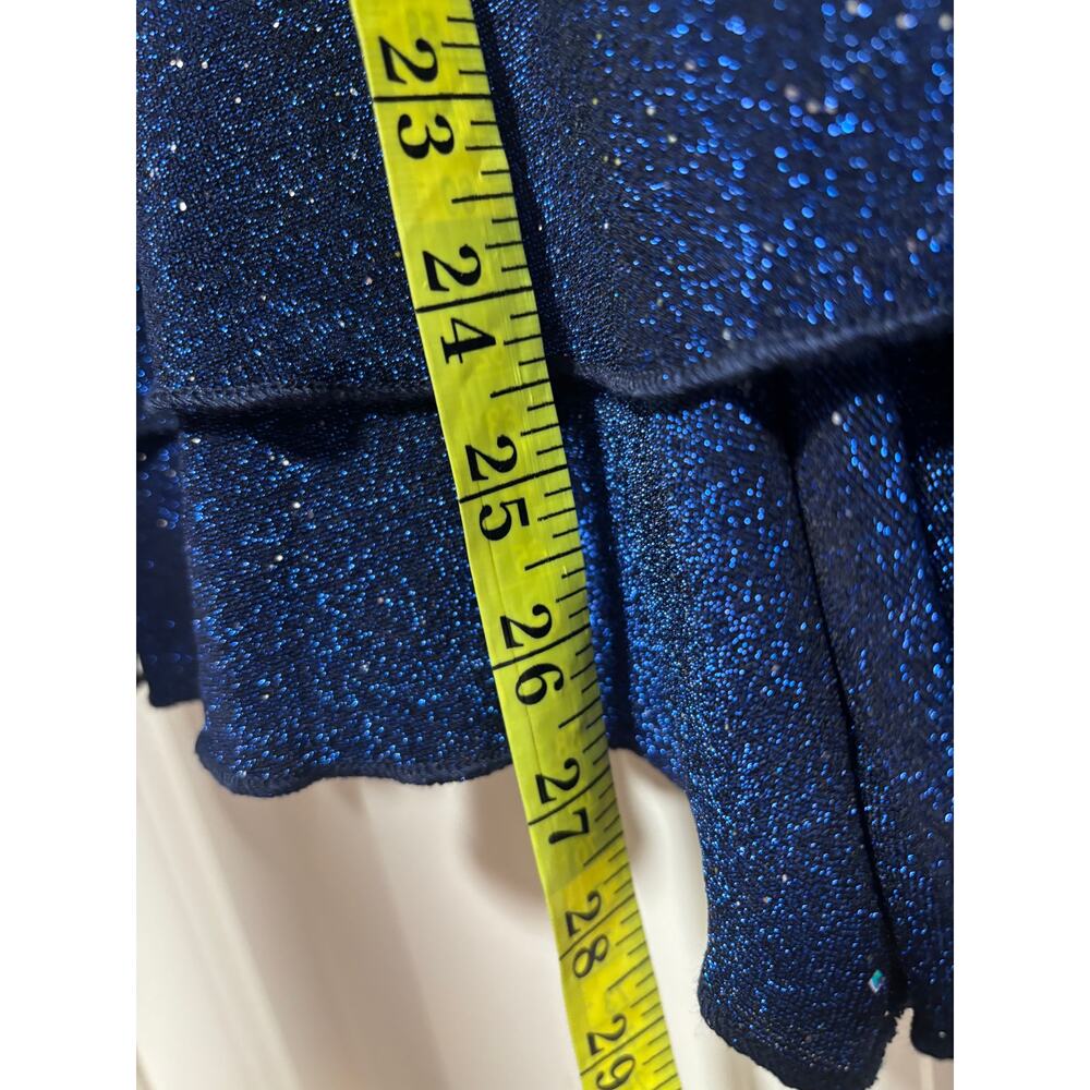 CHICME Women's Navy Blue Glitter Off Shoulder Ruffle Mini Dress Size L - Picture 5 of 7